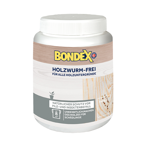 Vorbeugendes offenporiges Holzverfestigungsmittel. Schützt das Holz durch physikalisch-mechanische Wirkung vor Pilz- und Insektenbefall. Zusätzlich verwendbar für Hölzer im überdachten Außenbereich und in Feuchträumen.
<table cellpadding="2">
	<tbody>
		<tr>
			<td><img alt="sehr wirkungsvoll" src="/kentico/getattachment/produkte/innen/holzwurm-frei/AUFFRISCHUNG-der-OBERFLACHE.jpg?lang=de-DE" style="width: 50px; height: 50px;" /></td>
			<td>Sehr wirkungsvoll</td>
		</tr>
		<tr>
			<td><img alt="Geeignet für Restaurierungen" src="/kentico/getattachment/produkte/innen/holzwurm-frei/Geeignet-fur-Restaurierung.jpg?lang=de-DE&amp;width=50&amp;height=50" style="width: 50px; height: 50px;" title="Schutzt-und-erhalt-das-naturliche-Erscheinungsbild-(1).png" /></td>
			<td>Geeignet für Restaurierung</td>
		</tr>
	</tbody>
</table>
