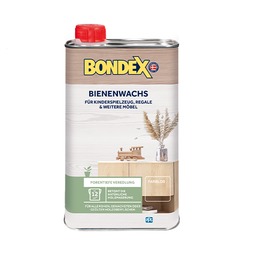 BONDEX BIENENWACHS ist ein Wachs auf Basis natürlicher Rohstoffe, das eine porentiefe Veredelung, für Kinderspielzeug, Regale und alle weiteren rohen, gewachsten oder geölten Holzoberflächen im Innenbereich, verleiht.&nbsp;
<table cellpadding="2">
	<tbody>
		<tr>
			<td><img alt="Aus-Basis-naturlicher-Rohstoffe" src="/kentico/getattachment/produkte/innen/antikwachs-fest/Aus-Basis-naturlicher-Rohstoffe.jpg?lang=de-DE&amp;width=50&amp;height=50" title="Sehr-hoher-Wetter-und-UV-Schutz.png" /></td>
			<td>Auf Basis natürlicher Rohstoffe</td>
		</tr>
		<tr>
			<td><img alt="Sicherheit-fur-Kinderspielzeug-nach-DIN-EN-71-3" src="/kentico/getattachment/produkte/innen/antikwachs-fest/Sicherheit-fur-Kinderspielzeug-nach-DIN-EN-71-3.jpg?lang=de-DE&amp;width=50&amp;height=50" title="Schutzt-und-erhalt-das-naturliche-Erscheinungsbild-(1).png" /></td>
			<td>Sicherheit für Kinderspielzeug nach DIN EN 71-3</td>
		</tr>
	</tbody>
</table>
