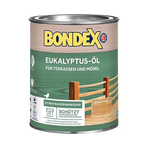BONDEX Eukalyptus-Öl-Express - schützt Gartenmöbel und Zäune
<table cellpadding="2">
	<tbody>
		<tr>
			<td><img alt="Holzstruktur.png" src="/kentico/getattachment/produkte/aussen/dauerschutz-lasur/Sehr-hoher-Wetter-und-UV-Schutz.jpg?lang=de-DE&amp;width=50&amp;height=50" title="Holzstruktur.png" /></td>
			<td>Wetter- und UV-Schutz</td>
		</tr>
		<tr>
			<td><img alt="Schutzt-und-erhalt-das-naturliche-Erscheinungsbild.jpg" src="/kentico/getattachment/produkte/aussen/douglasien-ol/Schutzt-und-erhalt-das-naturliche-Erscheinungsbild.jpg?width=50&amp;height=50" title="Schutzt-und-erhalt-das-naturliche-Erscheinungsbild.jpg" /></td>
			<td>Schützt und erhält das natürliche Erscheinungsbild</td>
		</tr>
	</tbody>
</table>
<br />
&nbsp;